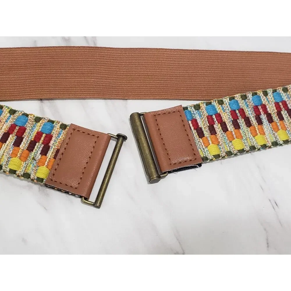 Rainbow‎ Embroidered Vintage Leather Stretch Brown Belt